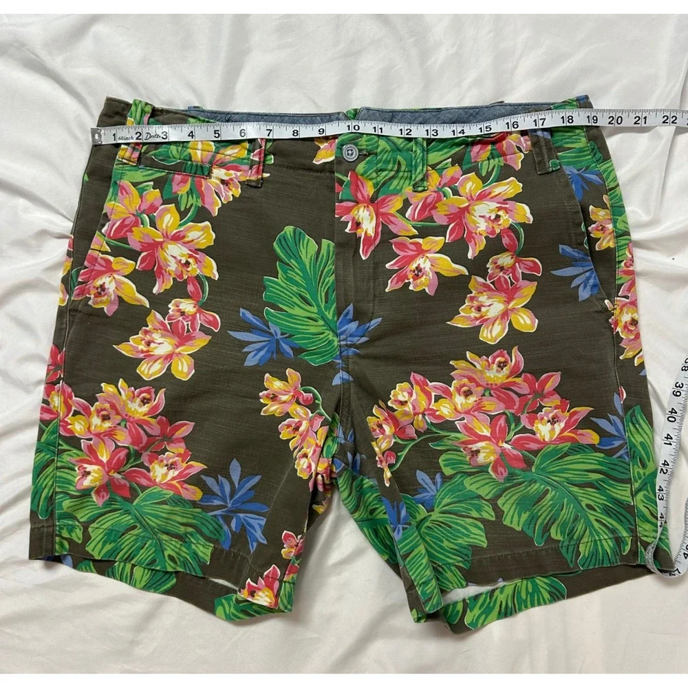 Polo Ralph Lauren Mens 36 Tropical Floral Shorts Straight Fit Green Pink Orchid